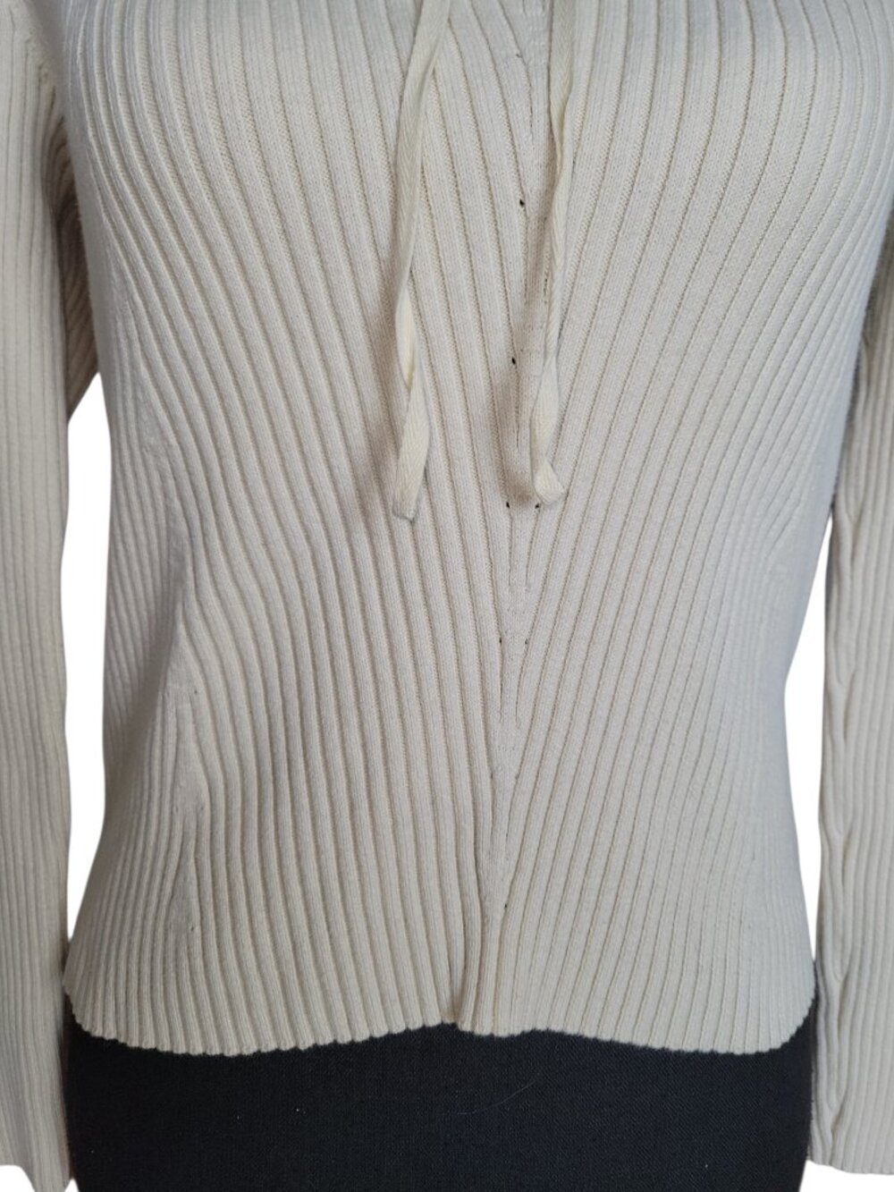 Ralph Lauren Cream Square Neck Lace Trim Ribbed Tie Front Shirt Women's Size M - Picture 4 of 9